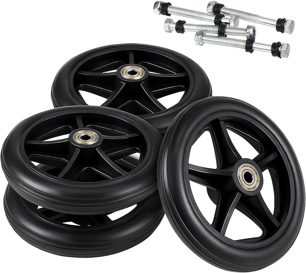 4 Pack Replacement Wheelchair Wheels 6 Inch Universal Anti-Slip Wheelchair Front Wheels Solid Wheelchairs Front Wheel With 4 Axles for Wheelchairs, Rollators, Walkers, Black