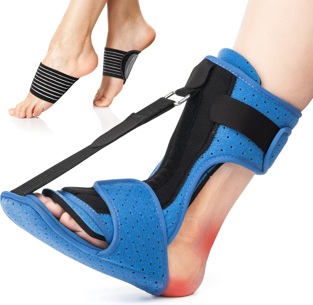 Plantar Fasciitis Night Splint: Adjustable Brace with Arch Support | Dorsal Night Splint for Women Men | Dual Effective Relief Achilles Tendonitis Foot Drop Heel Pain Black-Blue