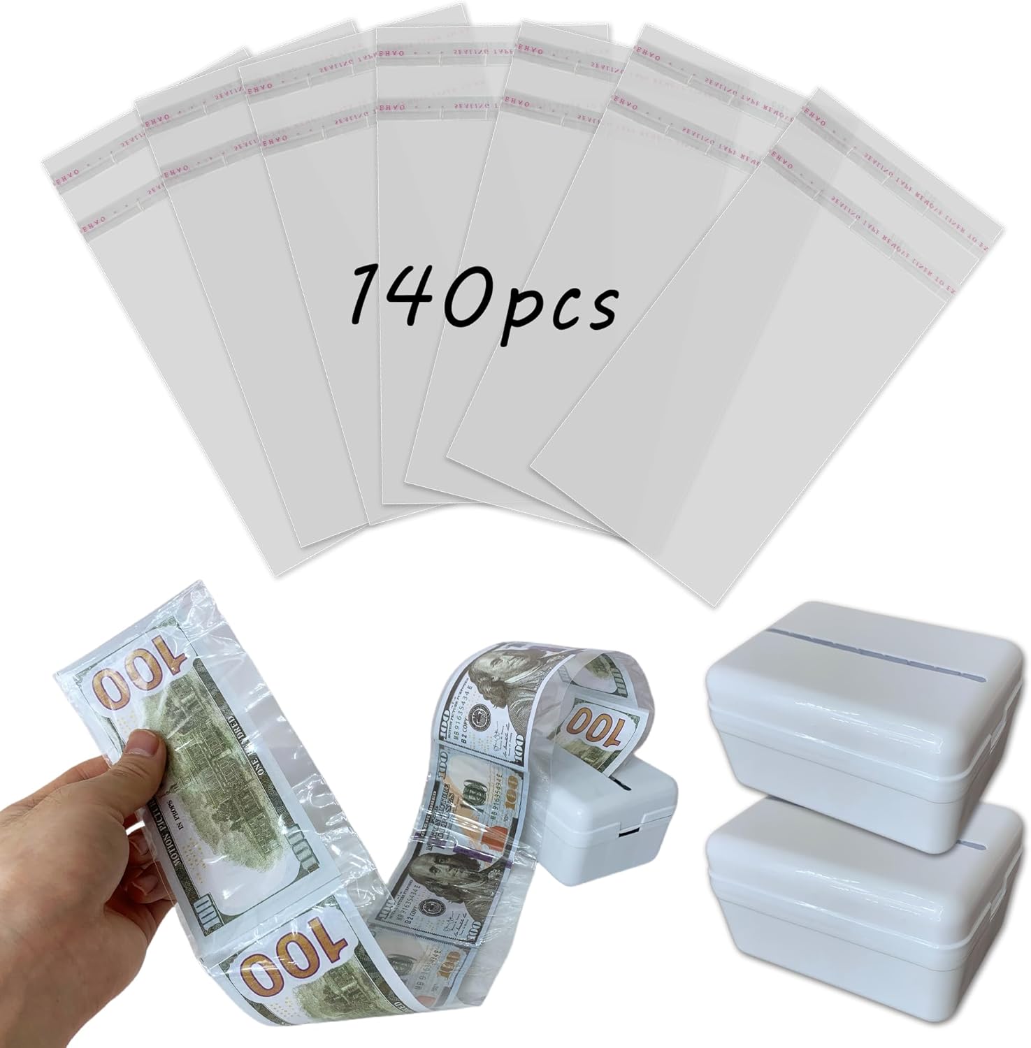 142Pcs Money Box Kit for Cash Gift - Money Cake Pull out Kit Clear Money Bags Sleeves for Surprise Gift Box Bouquet for adult