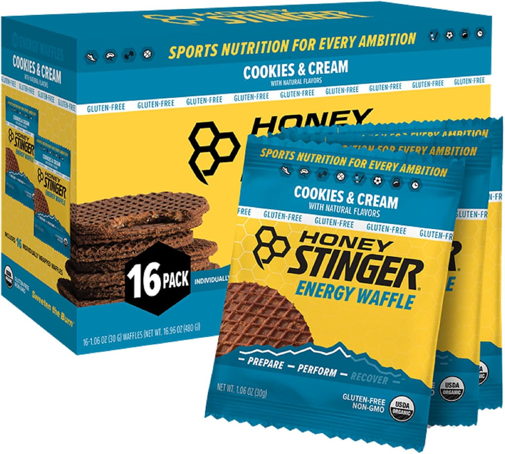 Honey Stinger Organic Gluten Free Cookies & Cream Waffle, Energy Stroopwafel for Exercise, Endurance and Performance, Sports Nutrition for Home & Gym, Pre & During Workout, 16.96 Ounces (Pack of 16)