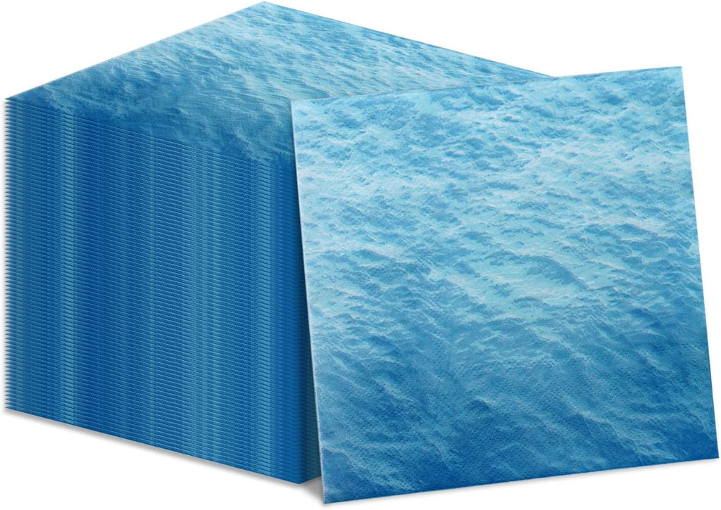100Pcs Ocean Wave Napkins 13 x 13inch Blue Paper Napkins Sea Party Supplies Napkins for Beach Ocean Sea Party Birthday Baby Shower Under the Sea Beach Pool Theme