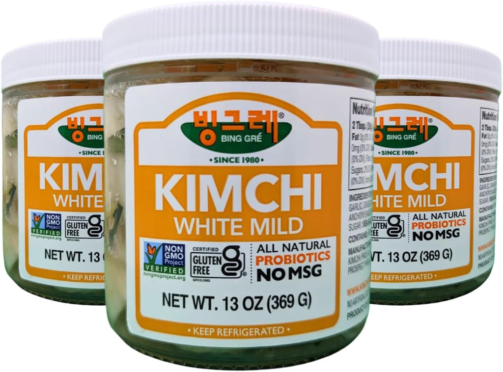 BINGGRE WHITE MILD NAPA CABBAGE KIMCHI 13OZ FRESH KOREAN KIMCHEE IN KIM CHI kimichi 김치 MOTHER CHEE TEMPEH DAIKON PICKLES RADISH TWINS JONGGA RAMEN ORGANIC VEGAN NAPPA LAWS MAMA 신라면