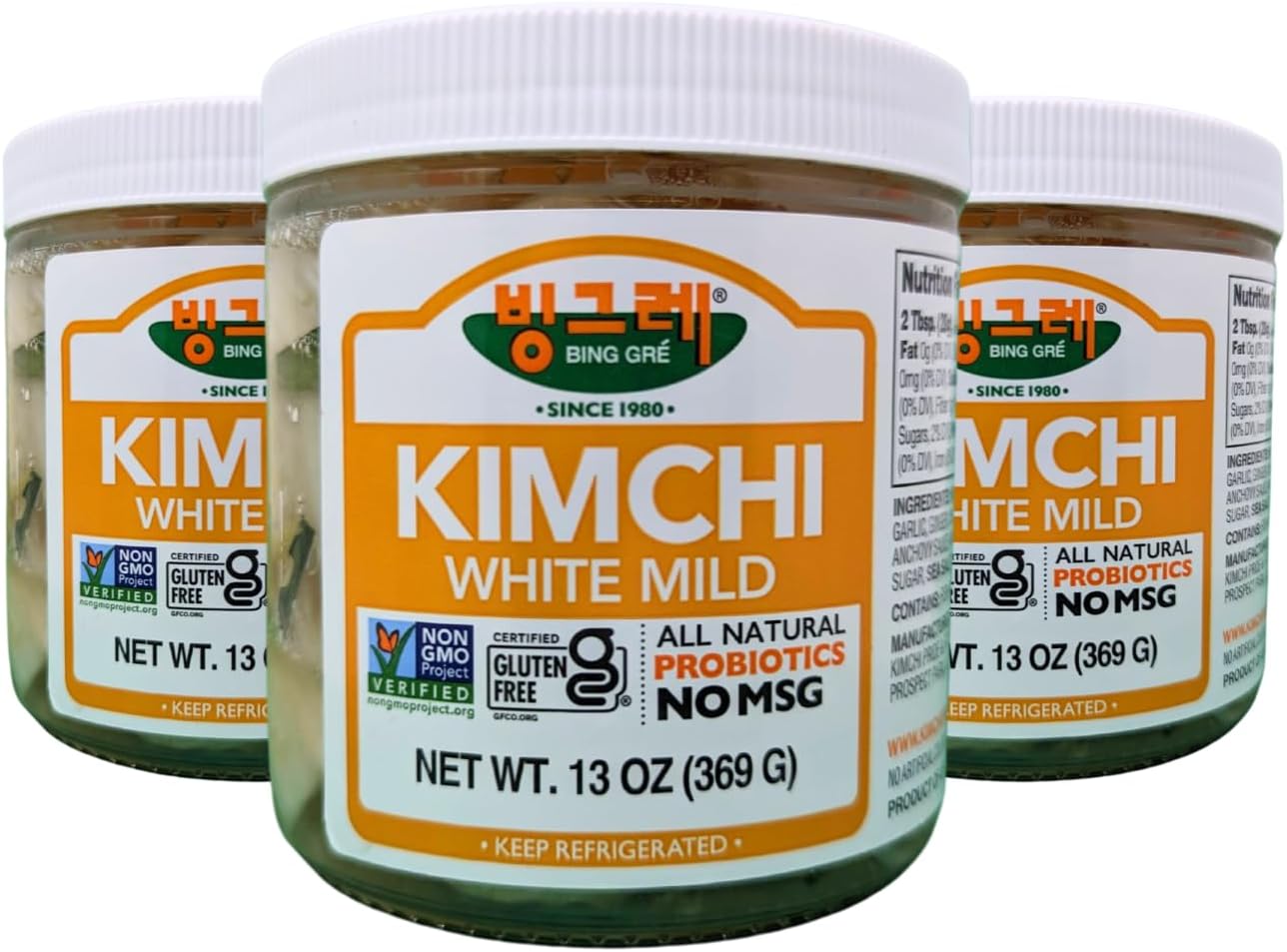 BINGGRE WHITE MILD NAPA CABBAGE KIMCHI 13OZ FRESH KOREAN KIMCHEE IN KIM CHI kimichi 김치 MOTHER CHEE TEMPEH DAIKON PICKLES RADISH TWINS JONGGA RAMEN ORGANIC VEGAN NAPPA LAWS MAMA 신라면