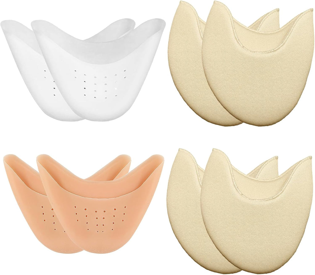Toe Pads for Pointe Shoes Set (4 Pairs), Breathable Silicone Toe Pads with Holes & Soft Fabric Ballet Toe Pads, Gel Pointe Shoe Toe Pad Cushion Protectors for Dancers & High Heels Relief