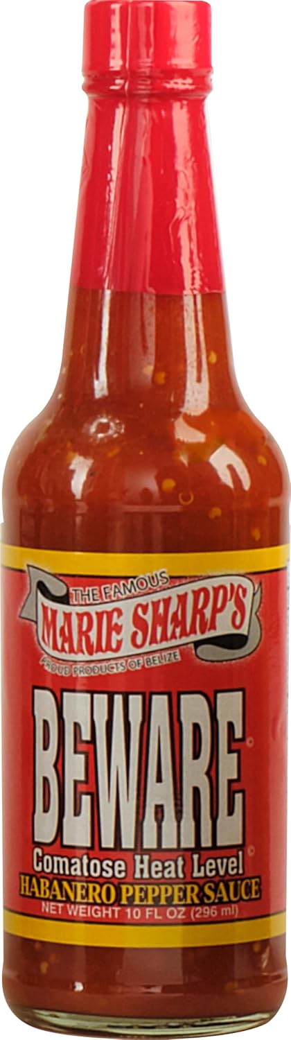 Marie Sharp’s BEWARE Comatose Heat Level Habanero Pepper Sauce, 10 oz | Extreme Heat Hot Sauce from Belize | All-Natural, No Preservatives