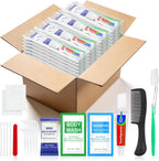 50 Sets Personal Hygiene Kit Bulk,10-IN-1 Green Individually Wrapped Disposable Travel Toothbrushes and Hotel Vanity Set Basic Toiletry Supplies for Homeless,Guests,Charity