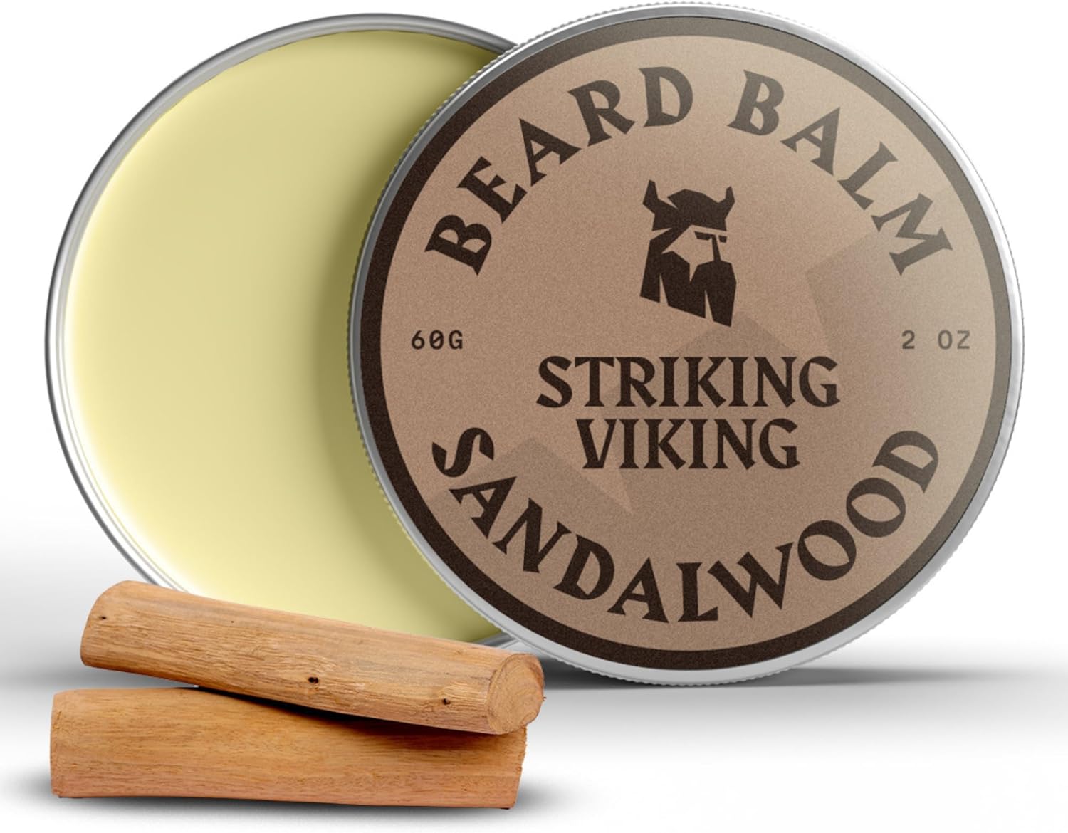 Striking Viking Beard Balm for Men - Sandalwood Scent, 2 Ounces - Leave in Beard Conditioner & Styling Balm - Made with Naturally Derived Argan & Jojoba Oils