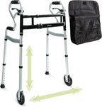 Darza R-Style Narrow Walkers with Storage Bag - Width Height Adjustable Walker, Lightweight Folding Walkers for Seniors Handicapped & Disabled, Up to 350 lbs