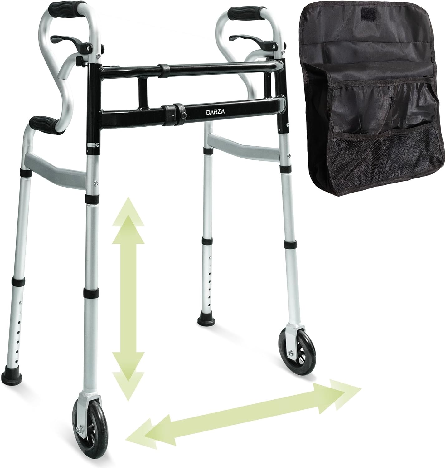 Darza R-Style Narrow Walkers with Storage Bag - Width Height Adjustable Walker, Lightweight Folding Walkers for Seniors Handicapped & Disabled, Up to 350 lbs