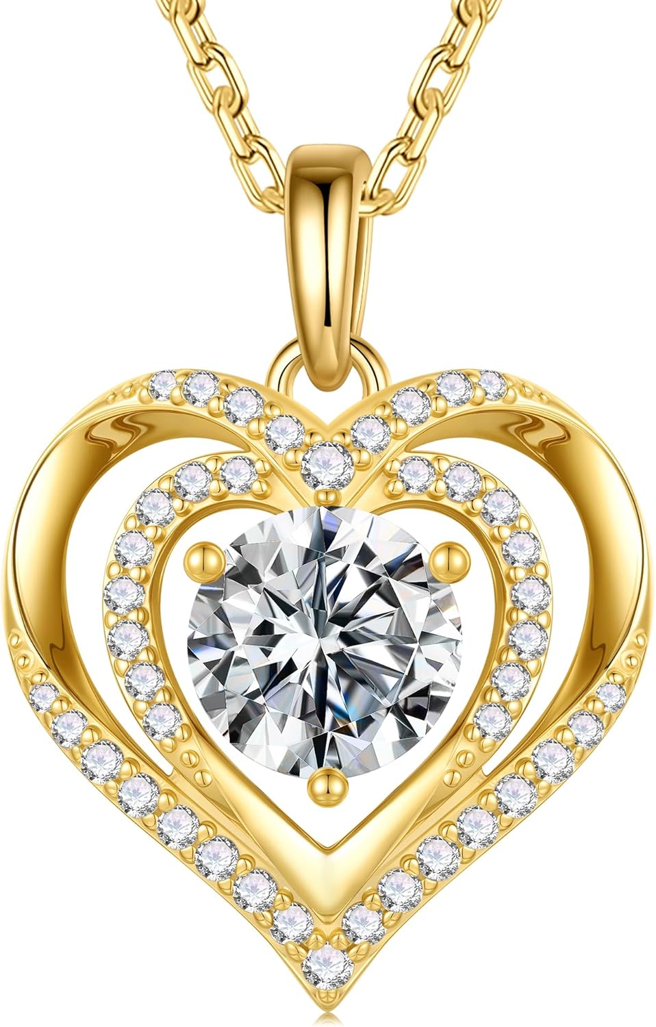 MOOSEA Mothers Day Gifts - 925 Sterling Silver Double Heart Moissanite Necklace, 1-3 Carat Lab Created Moissanite Anniversary Birthday Gift for Women Mom Wife Girlfriend Grandma Jewelry Gift