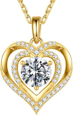 MOOSEA Mothers Day Gifts - 925 Sterling Silver Double Heart Moissanite Necklace, 1-3 Carat Lab Created Moissanite Anniversary Birthday Gift for Women Mom Wife Girlfriend Grandma Jewelry Gift