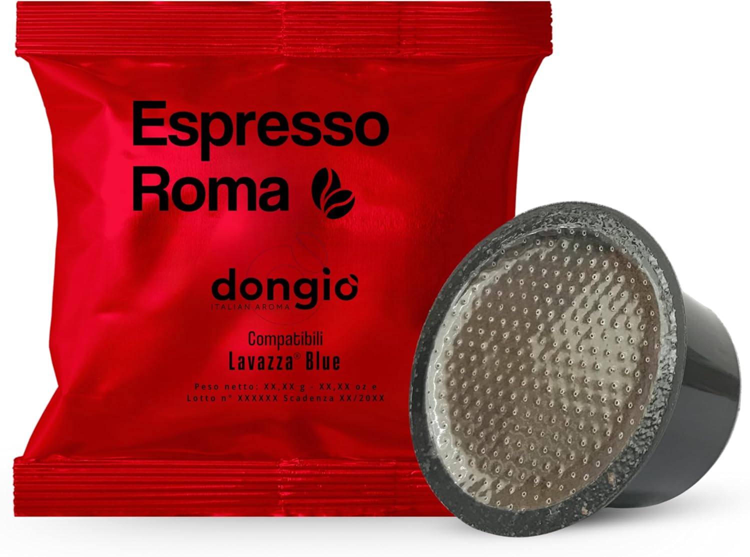 Dongiò Caffè Espresso Roma - 80 Capsules compatible with Lavazza Blue/Black systems, Med-Dark Roast Coffee (Intensity 7/10) - Roasted and Blended in Italy