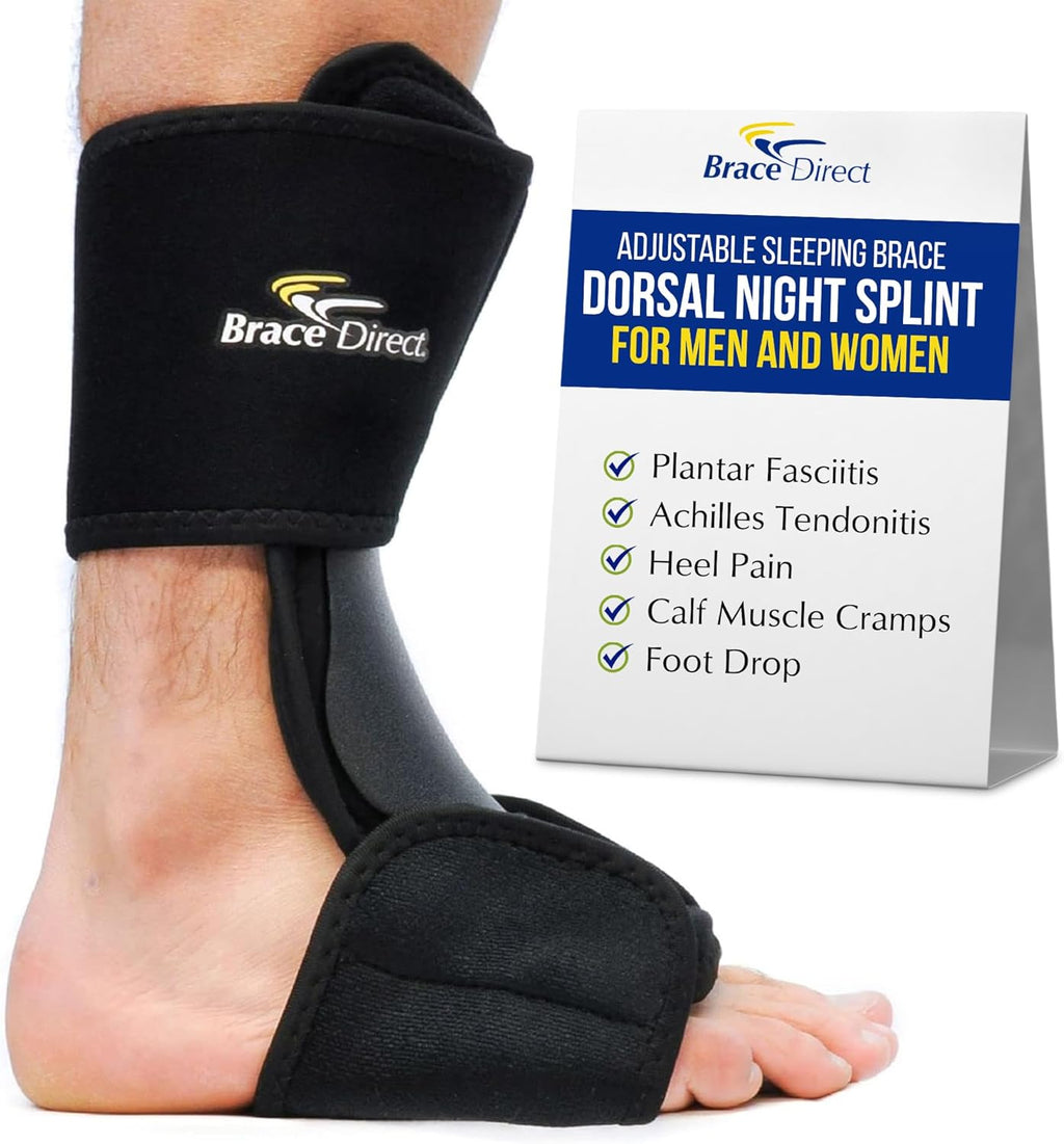 Brace Direct Dorsal Night Splint – Adjustable Sleeping Brace for Plantar Fasciitis, Achilles Tendonitis & Drop Foot, Heel & Arch Pain Relief, Size S-M (US Shoe Men 5-8 / Women 6-9)