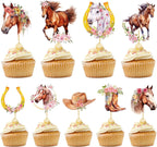 Rngmsi Horse Birthday Party Decorations for Girls, 36PCS Horse Cupcake Toppers Decor Supplies, Cowgirl Baby Shower Western Farm Party Decor