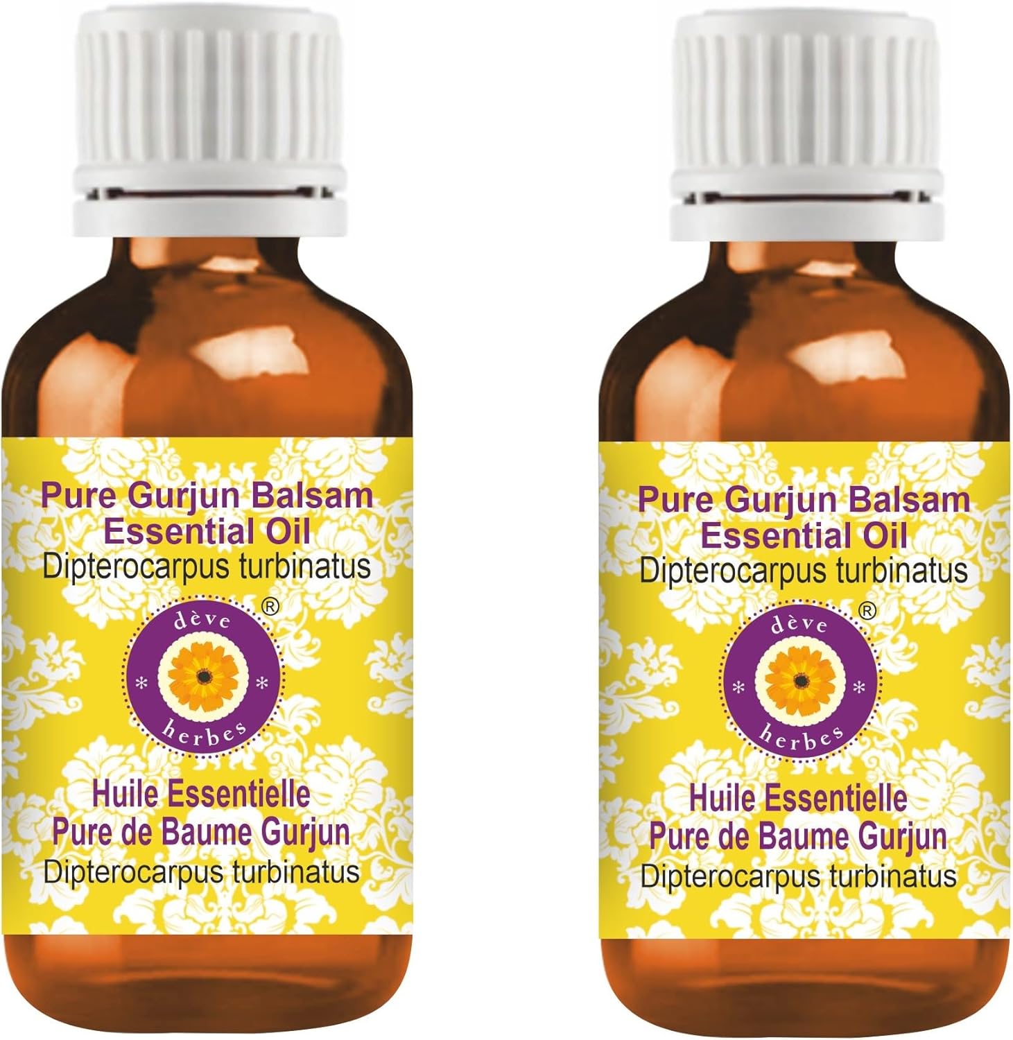 Deve Herbes Pure Gurjun Balsam Essential Oil (Dipterocarpus turbinatus) Steam Distilled (Pack of Two) 100ml X 2 (6.76 oz)