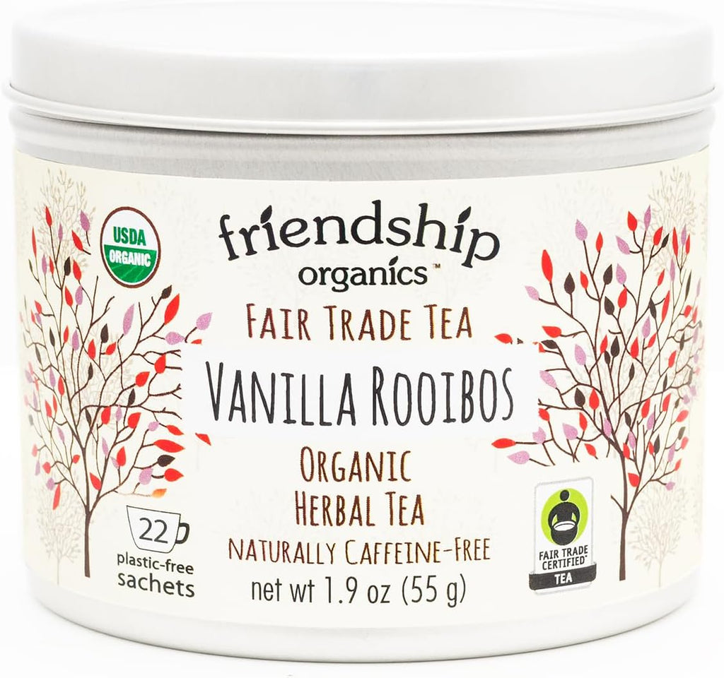 Friendship Organics Vanilla Rooibos Tea Bags, Organic and Fair Trade Herbal 22 Count