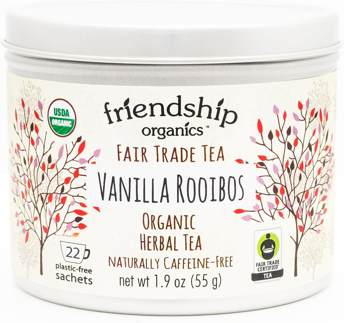 Friendship Organics Vanilla Rooibos Tea Bags, Organic and Fair Trade Herbal 22 Count