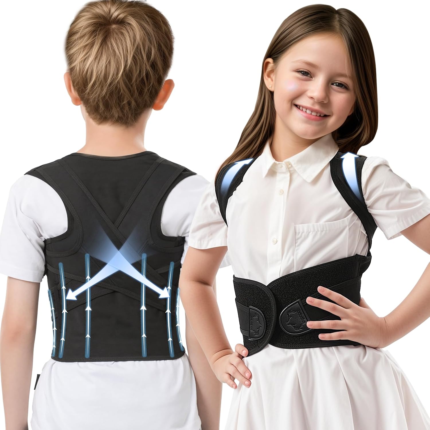 babaka Posture Corrector for Kids and Teens Adjustable Full Back Support Brace, Scoliosis, Dowagers Hump, Hunchback, Spine Corrector Boys and Girls (Medium, Waist: 18''-22'')