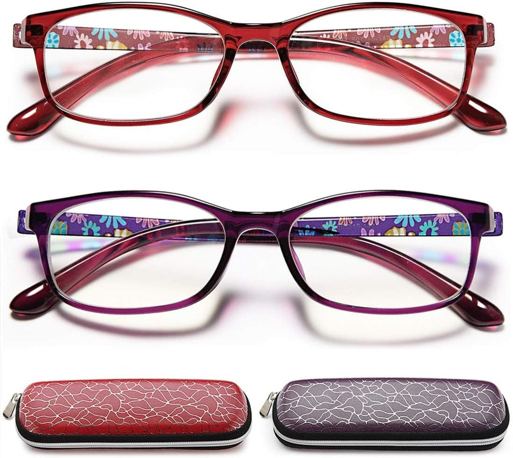 EYEURL Blue Light Blocking Readers for Women - 2 Pair Ladies Computer Reading Glasses +1.25 Stylish Rectangular Frames Blue Ray Eyeglasses