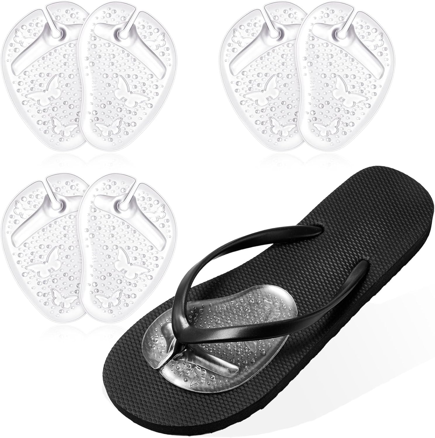 Handepo 3 Pairs Gel Metatarsal Pads for Thong Forefoot Cushion Inserts Foot Pads Non Slip Shoe Cushion for Self Adhesive Sandals Thong Pads Toe Post Protector Pain of Foot Grip Pads for Women Men