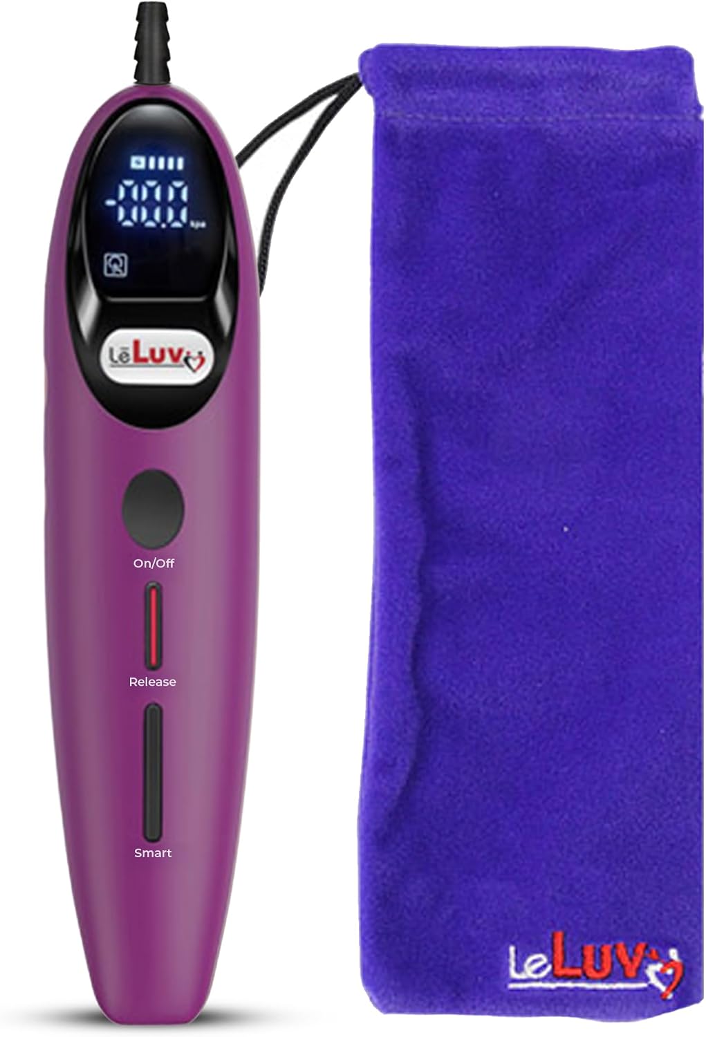LeLuv Magna LCD Smart Handheld Electric Vacuum Pump Handle — USB-Rechargeable Precision Vacuum Controller with Manual & Smart Modes, Release Safety, Professional Vaccum Tool - Smooth Purple Silicone