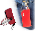 Mini Compact Anti Blue Light Reading Glasses Telescopic Temple Folding Spring Hinge Reader with Keychain Leather (Color : Red, Size : 1.0+)