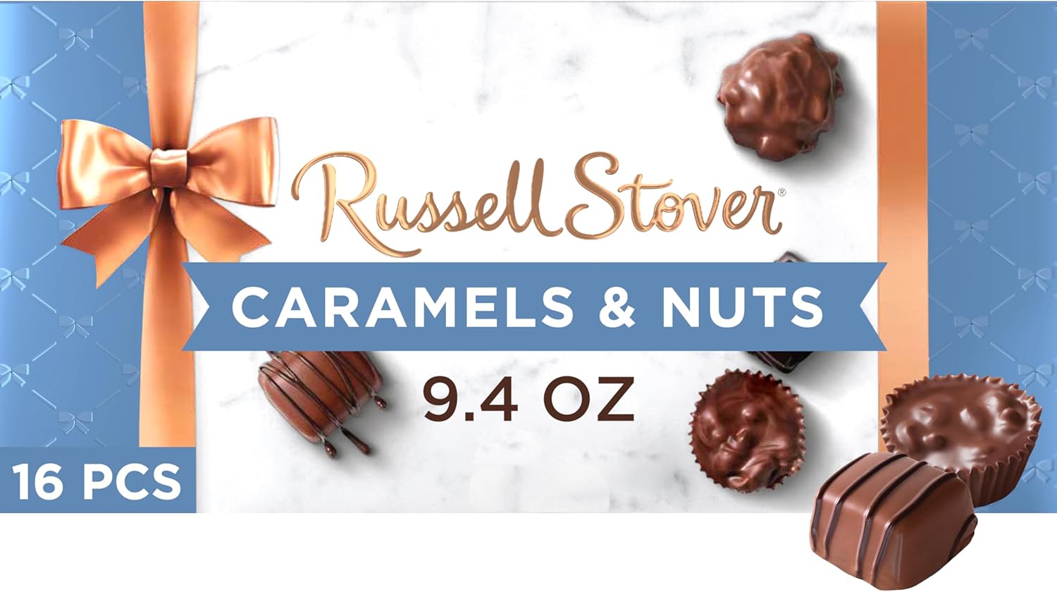 Russell Stover Caramel and Nuts in Milk and Dark Chocolate, Mother's Day Chocolate Gift Box, 9.4 Ounce