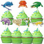 WERNNSAI 35 PCS Reptile Cupcake Toppers - Reptile Birthday Party Decorations for Kids Boys Snake Frog Cake Toppers Reptile Party Leopard Gecko Dessert Cake Insert Jungle Camping Cupcake Supplies