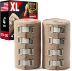 Premium Elastic Bandage Wrap - 2Pack + 4 Extra Clips - 4” Wide - [Extra Long] - 9ft not Stretched - Compression Bandage Wrap - Knee, Elbow, Body Wrap