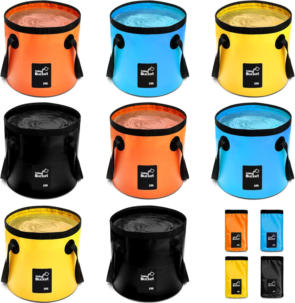 Tessco for you 8 Pcs Collapsible Bucket with Handle 5 Gallon Folding Bucket Portable Wash Basin 20 L Camp Water Container for Outdoor Beach Fishing Hiking Traveling Gardening Car Washing