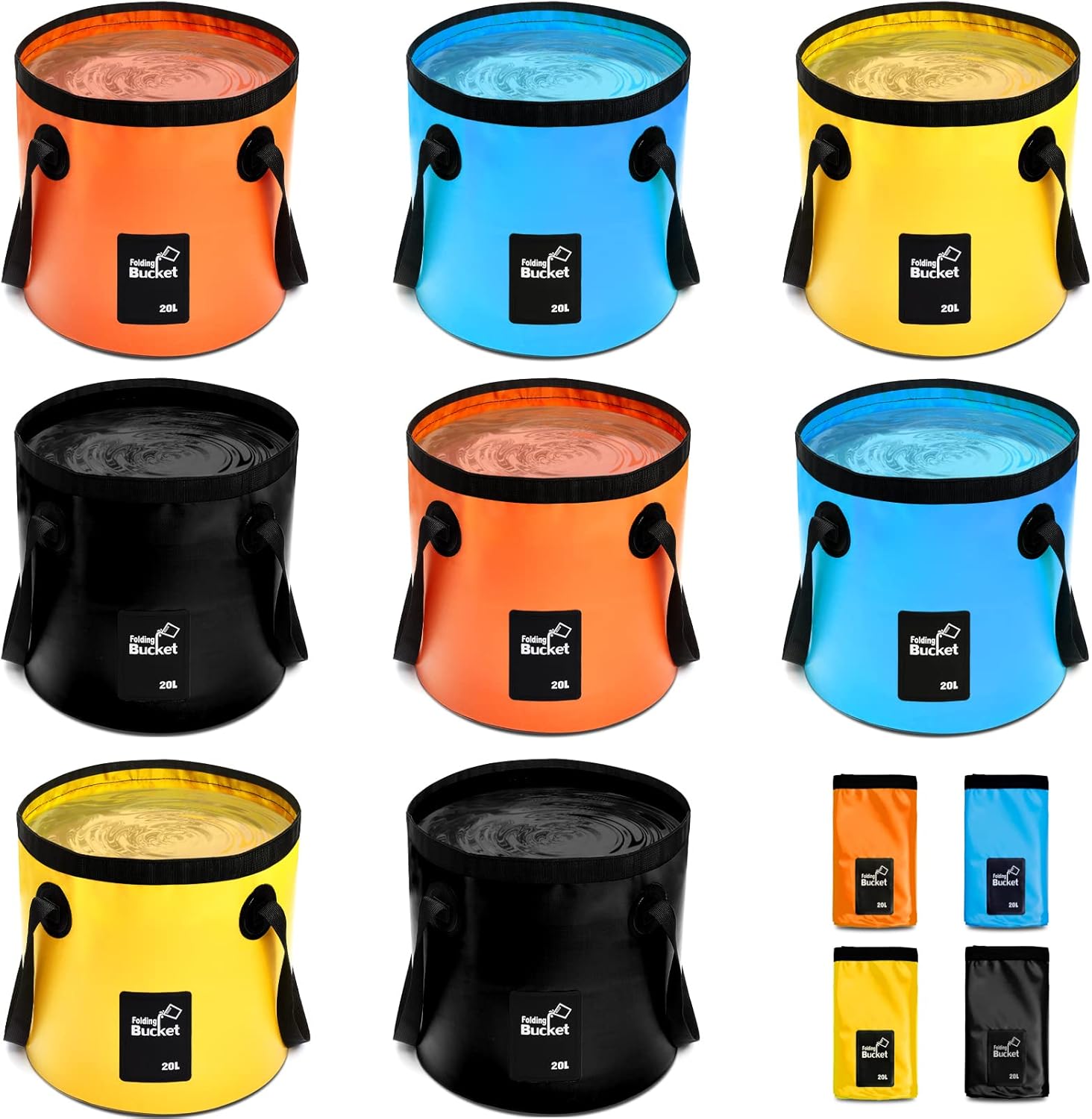 Tessco for you 8 Pcs Collapsible Bucket with Handle 5 Gallon Folding Bucket Portable Wash Basin 20 L Camp Water Container for Outdoor Beach Fishing Hiking Traveling Gardening Car Washing