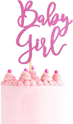 Baby Girl Cake Topper for Baby Shower or Newborn Cake Picks, Gender Reveal Party Decorations- Pink Glitter