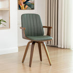 WUPOTO Set of 1 MCM Dining Chair, Mid Century Modern Chair with Walnut Craftsmanship, Upholstered Faux Leather, Wooden Arms and Legs, Faux Leather Dining Chair for Kitchen/Living Room - Green