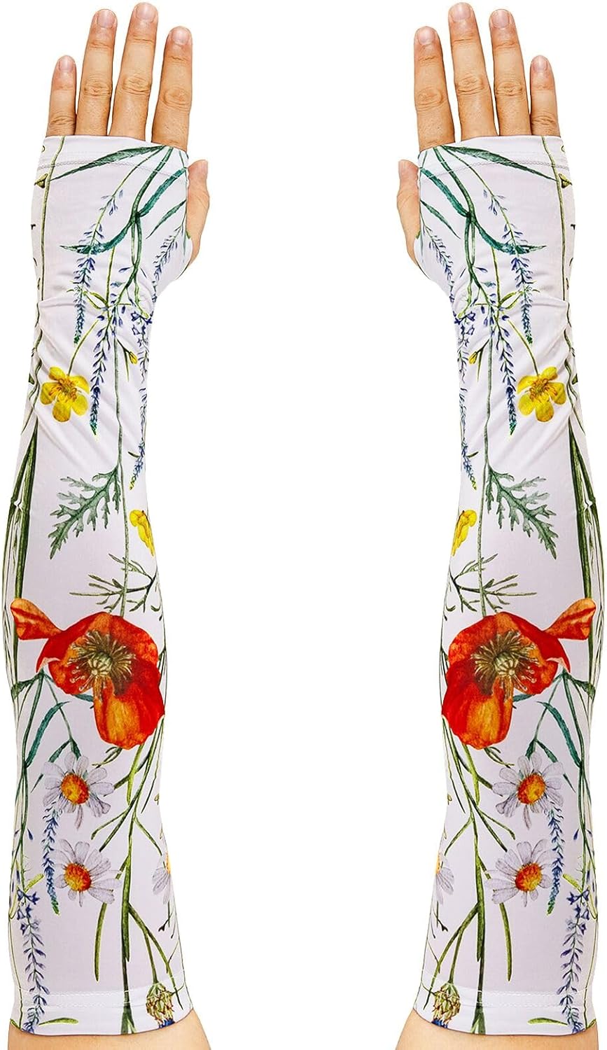 TUYUU Gardening Sleeves for Women, Cooling Arm Sleeves with Thumb Hole, Sun UV Protection, Thorn Proof Farm Protectors