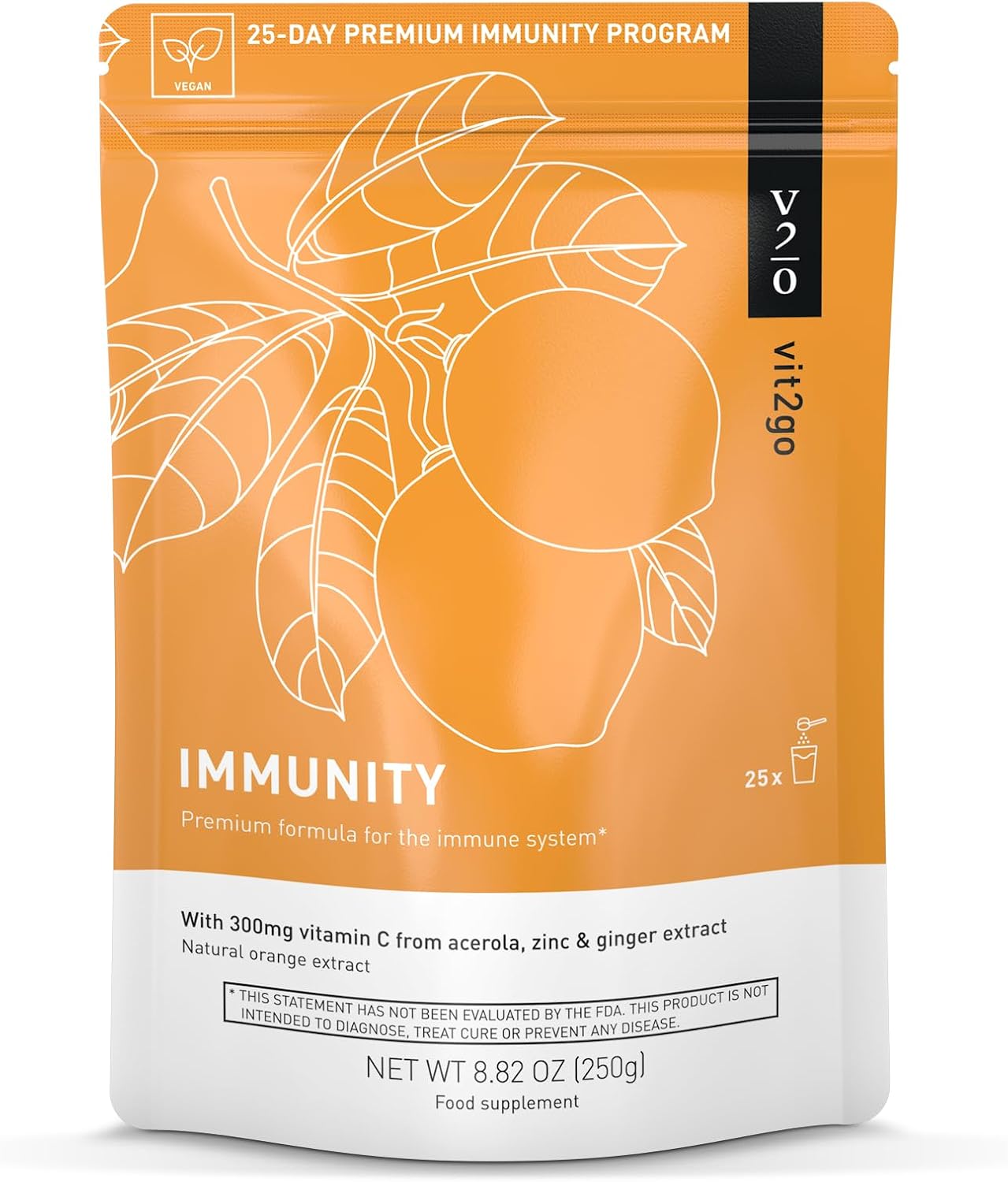 Immunity Booster Powder, Easy to Use Vegan Immune Booster with Vitamin D, A, B, C, & K, NRV Zinc, Plus Ginger Extract (25 Portions) (Normal)