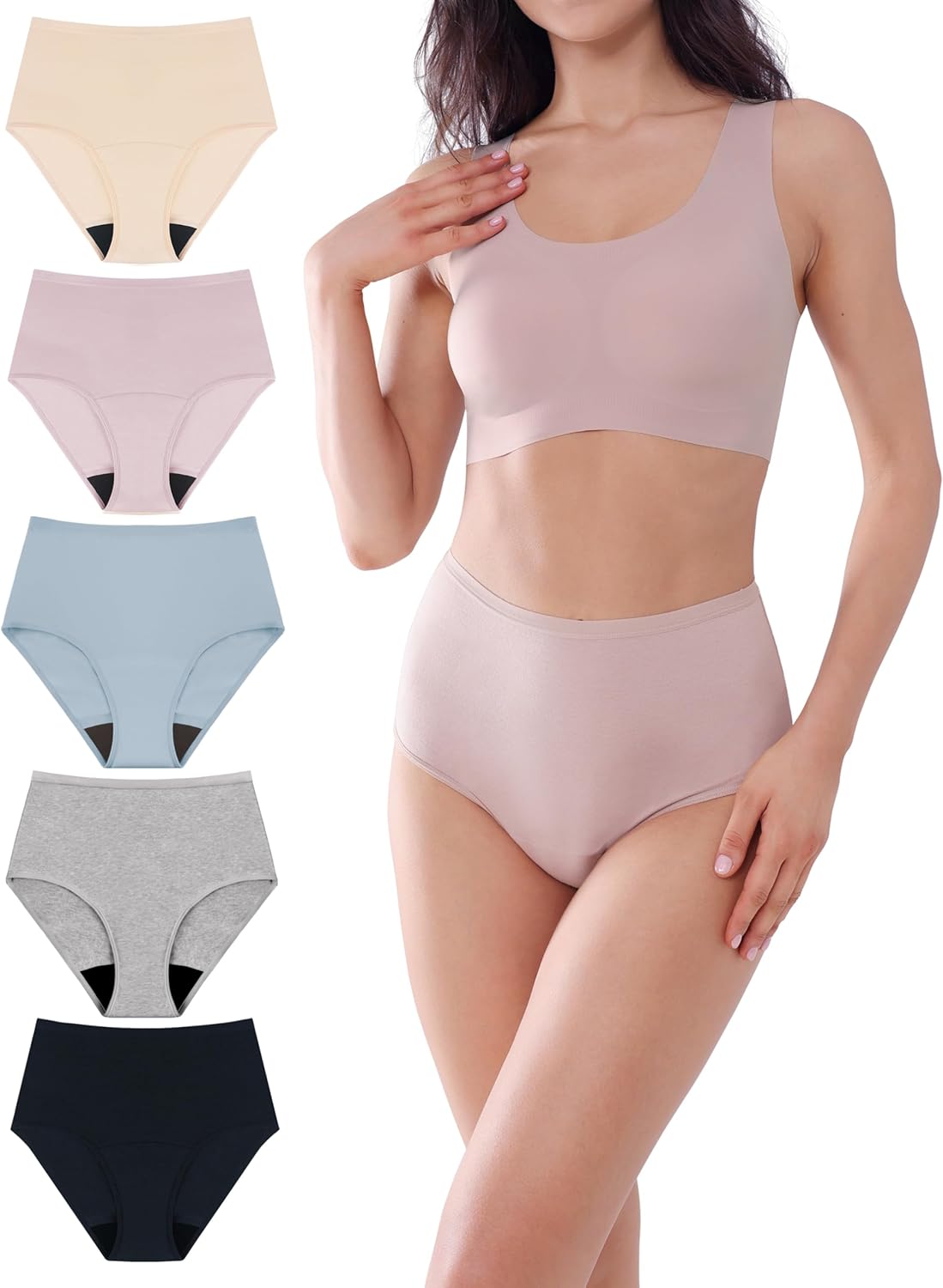 AIRCUTE Washable Urine Absorbency Incontinence Underwear for Women Bladder Leak Proof Cotton Panties 60ML 5 Pack(5 Colors, Medium)