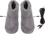 1 Pair Heated Slippers Boot, Soft Plush Heated Foot Warmer Shoes Heated Socks Winter Feet Warmers Electric Heating Boots Foot Heater Warmer Slipper for Cold Winter(Grey)