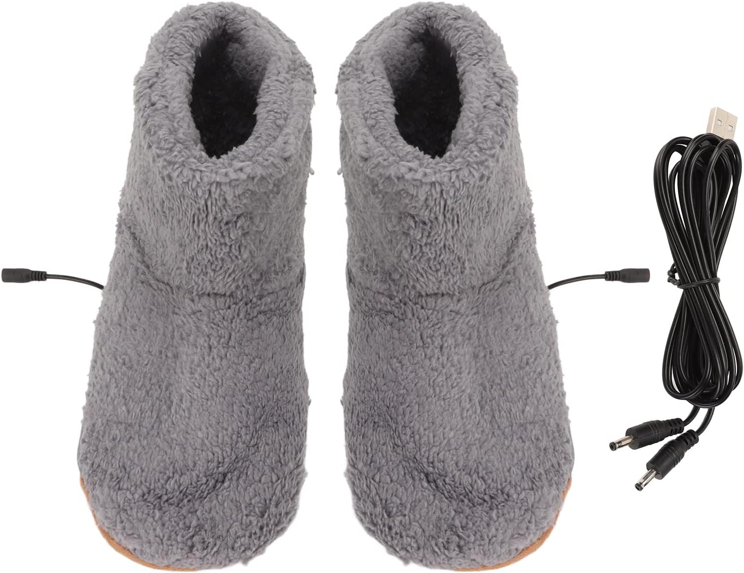 1 Pair Heated Slippers Boot, Soft Plush Heated Foot Warmer Shoes Heated Socks Winter Feet Warmers Electric Heating Boots Foot Heater Warmer Slipper for Cold Winter(Grey)