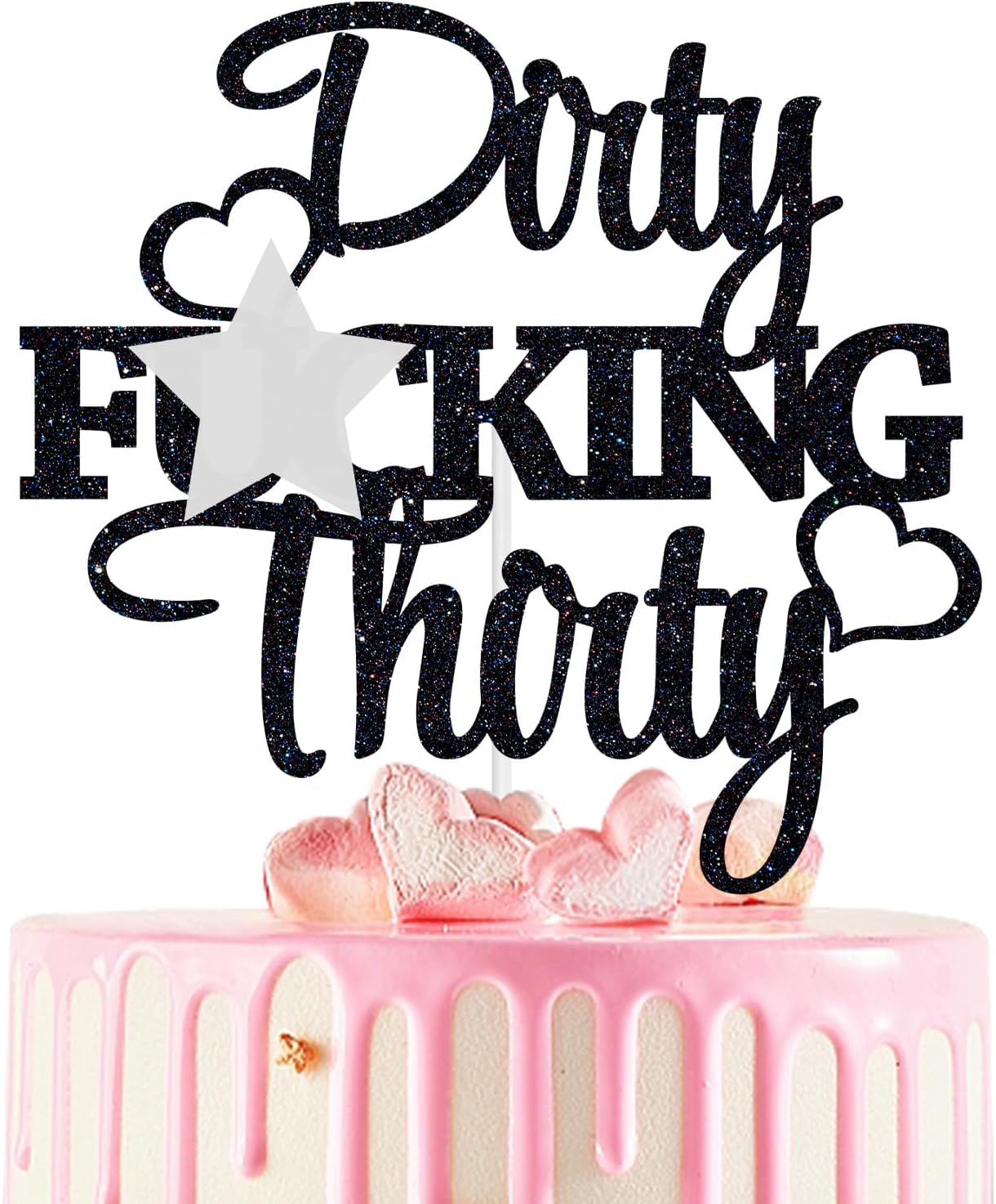 Dirty F*cking Thirty Cake Topper, Thirty AF, Happy 30th Birthday/Anniversary Party Decoration Supplies Black Glitter