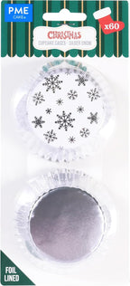 PME Christmas Foil-lined Cupcake Cases - Silver Snow (Pack of 60)