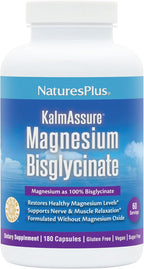 NaturesPlus KalmAssure Magnesium Bisglycinate - 180 Capsules - Supports Nerve & Muscle Relaxation - Formulated Without Magnesium Oxide - 60 Servings