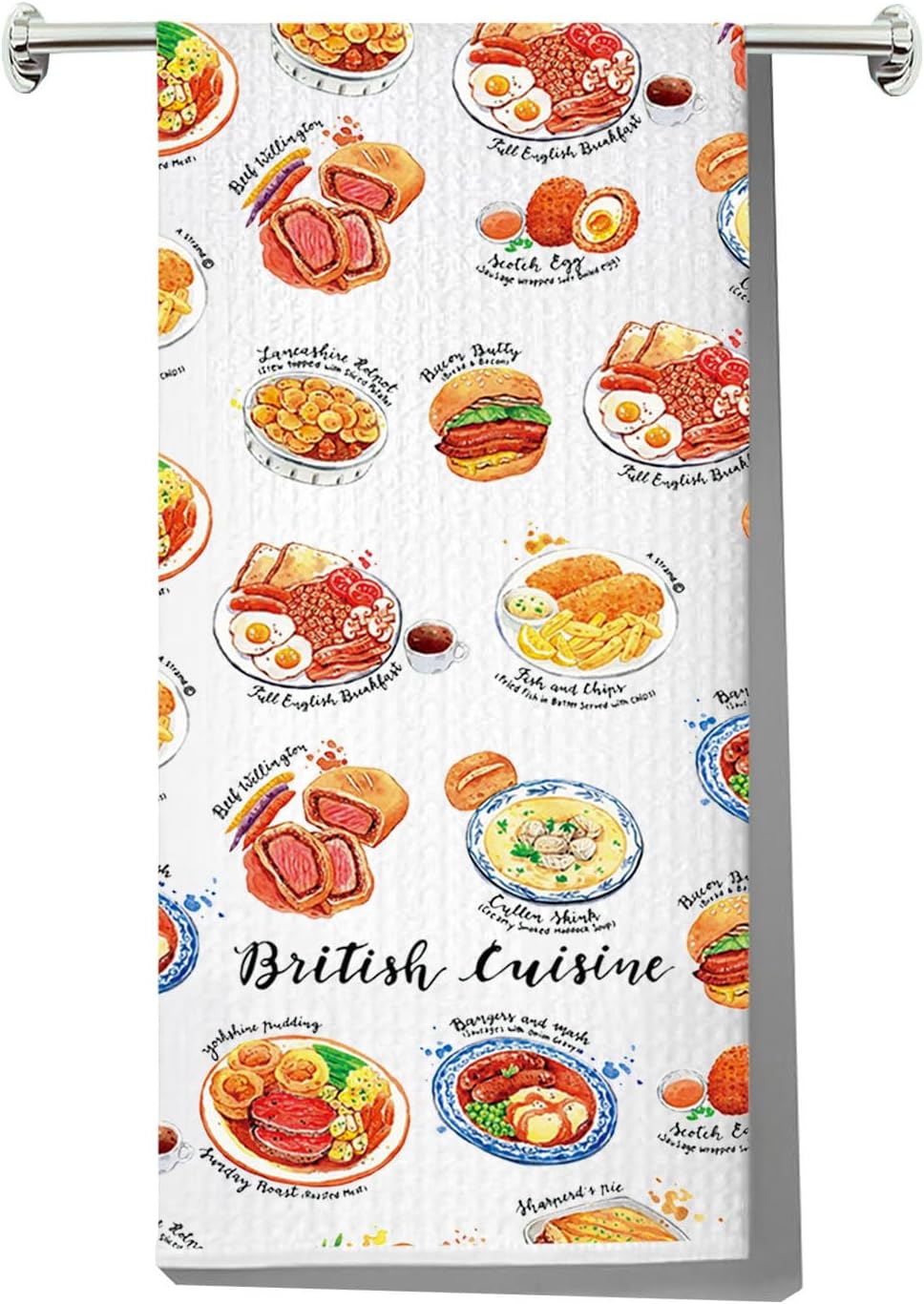 LEVLO British Cuisine Kitchen Towel British Trip Gift British Tea Towel British Gourmet Kitchen Gift (British Cuisine Towel)