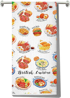 LEVLO British Cuisine Kitchen Towel British Trip Gift British Tea Towel British Gourmet Kitchen Gift (British Cuisine Towel)