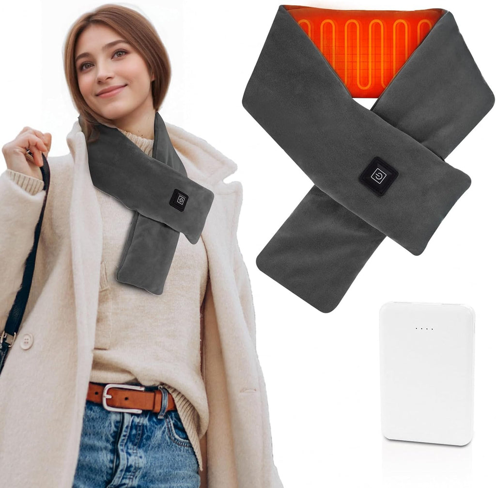 Girasol Heated Neck Wrap Heated Scarf for Neck Pain Relief, Neck Heating Pad with 5000mAh Power Bank, Cordless Thermal Neck Brace Electric Heated Neck Warmer with 3 Heating Levels (Dark Grey)