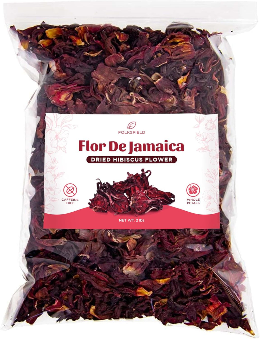 Organic Hibiscus Tea Loose Leaf – 2 lb Whole Flor de Jamaica Petals | Dried Hibiscus Flowers for Tea, Agua Fresca & Herbal Infusions | Caffeine-Free, Non-GMO, Gluten Free