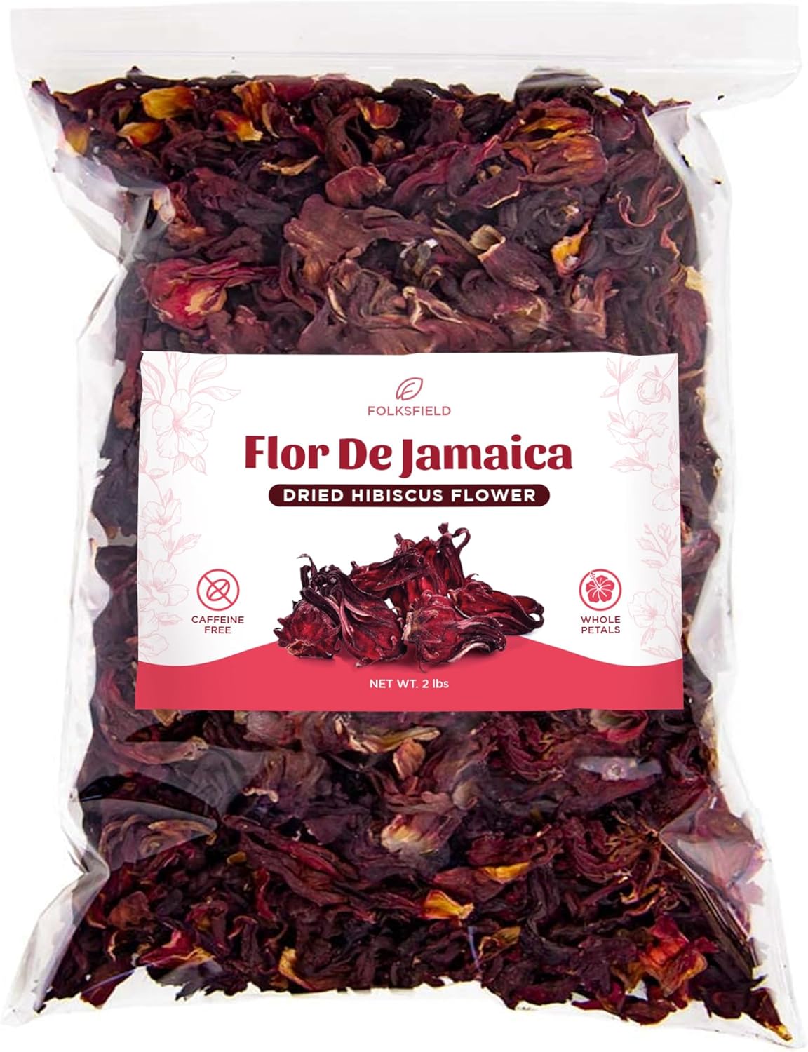 Organic Hibiscus Tea Loose Leaf – 2 lb Whole Flor de Jamaica Petals | Dried Hibiscus Flowers for Tea, Agua Fresca & Herbal Infusions | Caffeine-Free, Non-GMO, Gluten Free