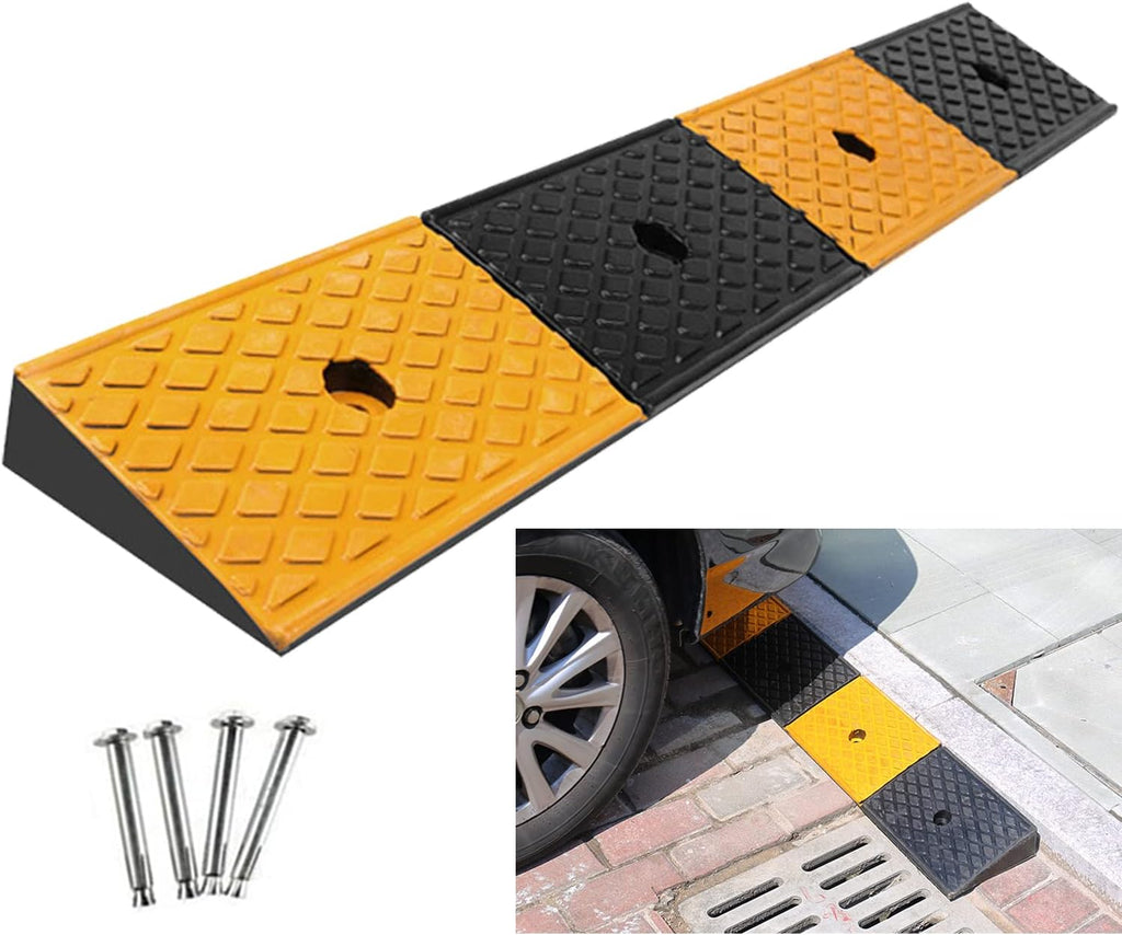 Rubber Curb Ramp 2'' Driveway Ramp 1 Pack Heavy Duty Car w/4 Expansion Screws Loading Rubber Ramp for Cars Forklifts Trucks Motorcycle Wheelchairs 39''(L) X6''(W) X2''(H)