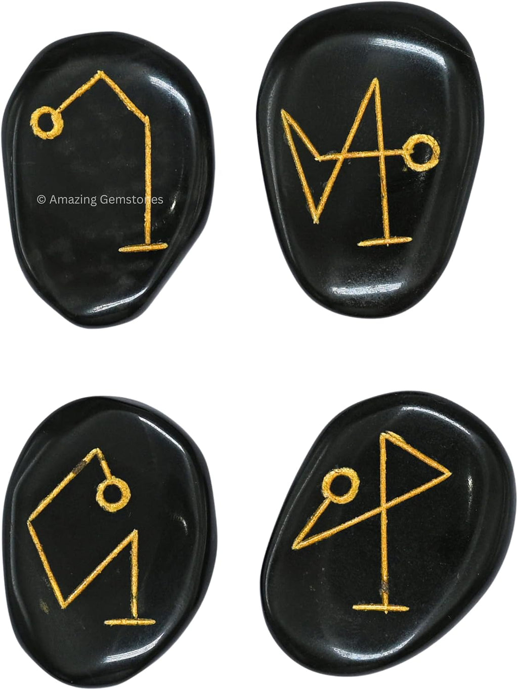 Amazing Gemstone Archangel Stones Set of 4 - Michael, Gabriel, Raphael, Uriel Signature Symbol for Talisman Protection - Black Agate Healing Crystals and Healing Stones