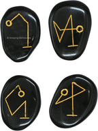 Amazing Gemstone Archangel Stones Set of 4 - Michael, Gabriel, Raphael, Uriel Signature Symbol for Talisman Protection - Black Agate Healing Crystals and Healing Stones
