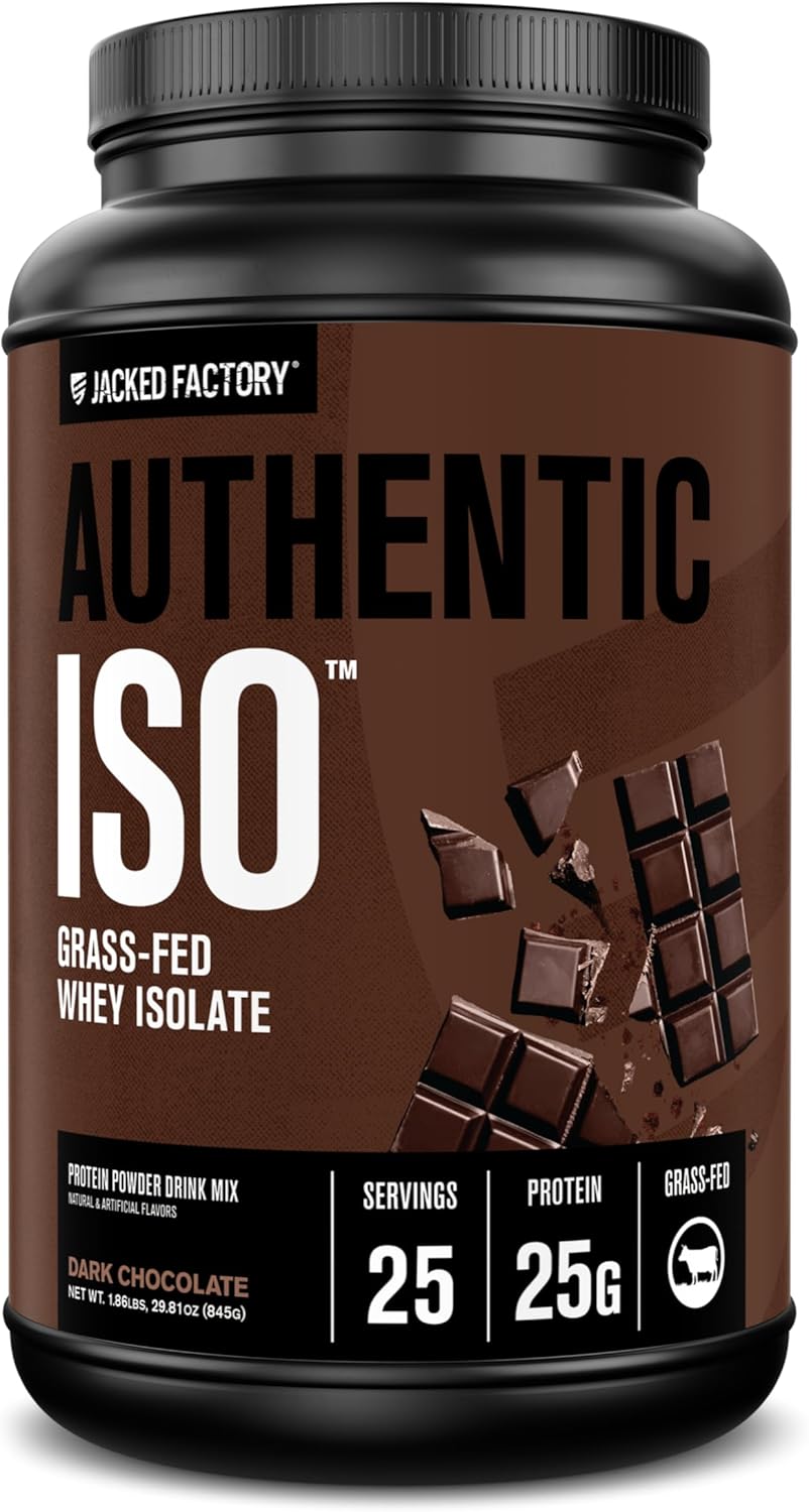 Jacked Factory Authentic ISO Whey Protein Isolate Powder - Low Carb, Non-GMO Muscle Building Protein w/No Fillers, Post Workout Recovery, Dark Chocolate - 25 Servings